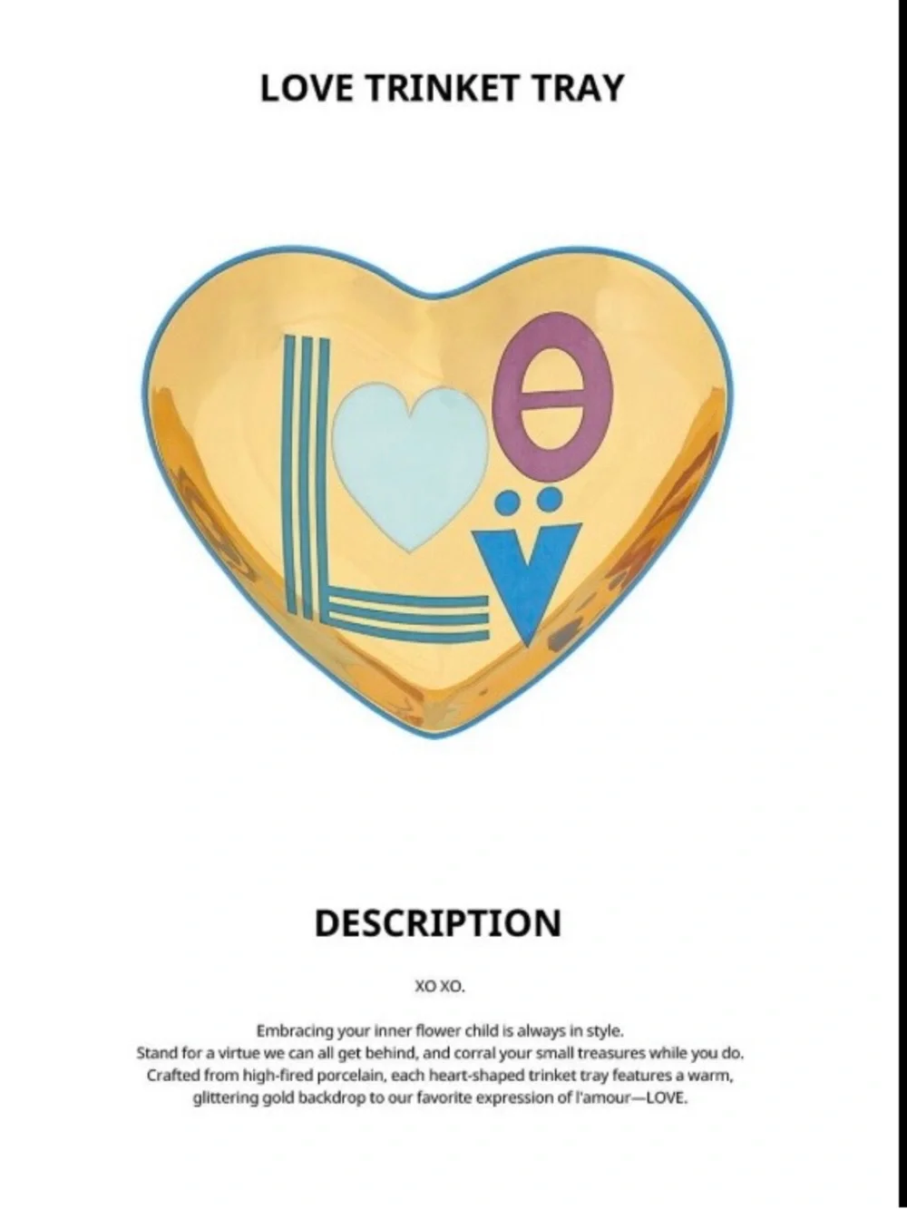 Jonathan Adler LOVE Gold Heart Trinket Tray with Blue, Purple and Aqua Accents